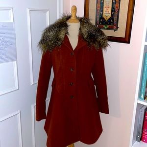 Bar III Faux Fur Trim Womens Jacket Over Coat SZ L Retro